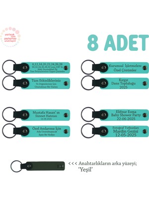 Kurumsal Eğitimcilere Teşekkür Hediyesi, 8'li Set, Kişiye Özel Yazılı Anahtarlık, Turkuaz & Yeşil