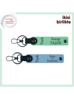 Miawiki Komşuya Ince Sürpriz, Türk Yazısı Temalı Isim Yazılı 2’li Anahtarlık Hediyesi, Yeşil-Mavi