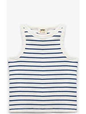 Koton Pamuklu Bisiklet Yaka Kaşkorse Çizgili Crop Atlet