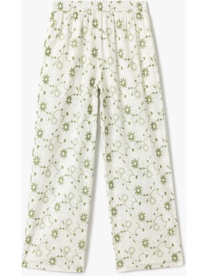 Koton Cepli Yüksek Bel Işlemeli Çiçekli Fistolu Bol Paça Pantolon