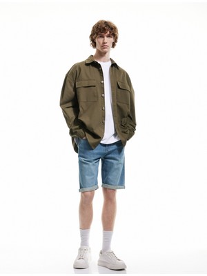 Koton Katlamalı Paça Bermuda Slim Fit Denim Şort