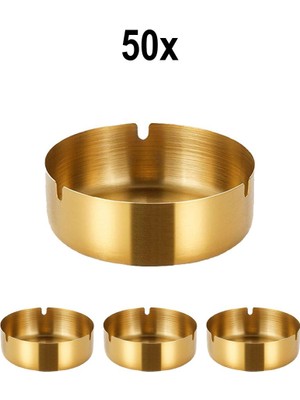 50 Adet Çelik Gold 8 cm Kafe Restaurant Lokanta Yuvarlak Kül Tablası Küllük