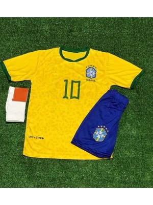 Brezilya 2023/24 Yeni Sezon Neymar Jr Çocuk Forması Şort Çorap 3'lü Set
