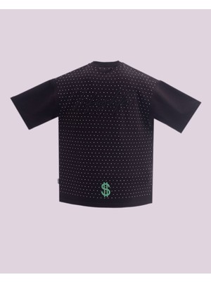 Erkek Kısa Kol Shiny Stone Oversize Siyah