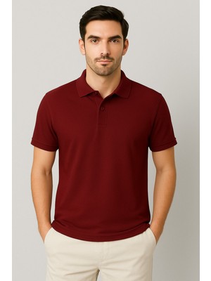 PARSHEY Regular Fit %100 Pamuk Polo Yaka Yarım Kollu Basic T-Shirt Erkek Günlük Tarz Bordo
