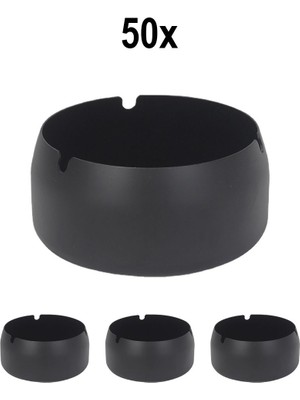 50 Adet Çelik Siyah 8 cm Kafe Restaurant Lokanta Yuvarlak Kül Tablası Küllük