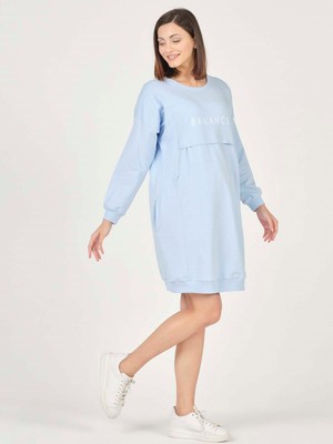 Busa Hamile Hoodie Elbise Açık Mavi