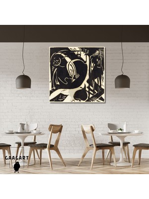 Kare Kanvas Tablo Ünlü Eserler Franz Marc-Two Mythical Animals (1914)