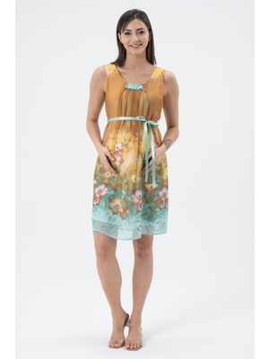 Busa Hamile Sıfır Kol Midi Boy Şifon Elbise Mintyeşili