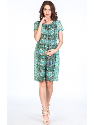 Busa Hamile Desenli Kısa Kollu Elbise Yeşil
