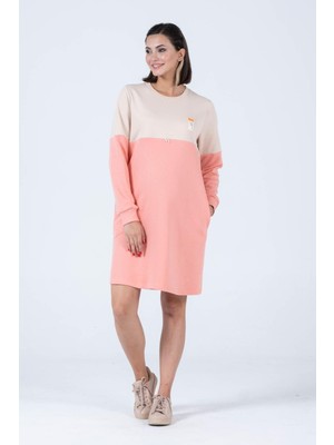 Busa Hamile Blok Renk Sweat Elbise Somon