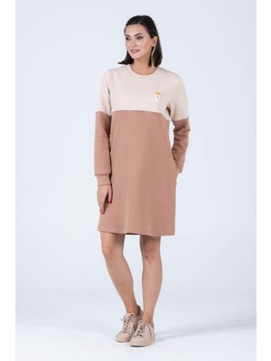 Busa Hamile Blok Renk Sweat Elbise Kahverengi