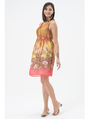 Busa Hamile Sıfır Kol Midi Boy Şifon Elbise Pembe