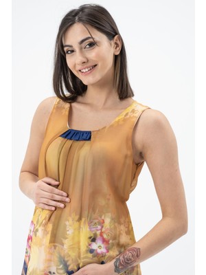 Busa Hamile Sıfır Kol Midi Boy Şifon Elbise Lacivert