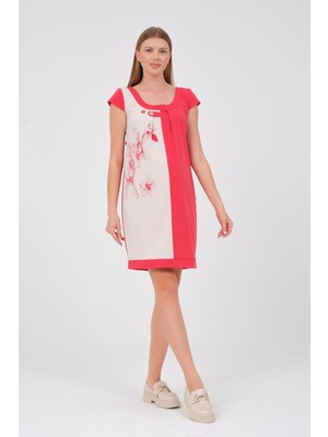 Busa Hamile Desenli Mini Elbise Kırmızı