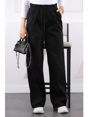 Siyah Bel Lastikli Salaş Palazzo Kot Pantolon