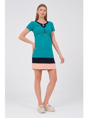 Busa Hamile Kısa Kollu  Blok Renk Elbise Yeşil