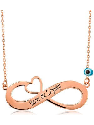 Gumush Gümüş Rose Kalpli Sonsuzluk İsimli Kolye