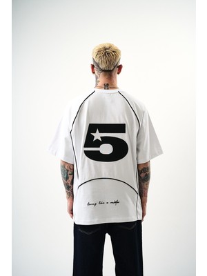 Erkek Swag Nakışlı Oversize T-Shirt Beyaz