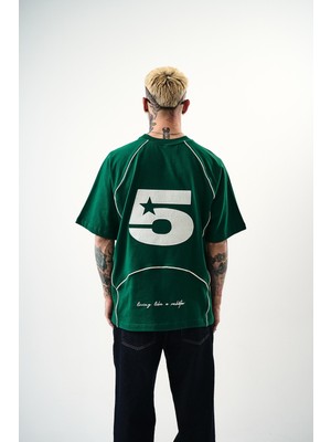 Erkek Swag Nakışlı Oversize T-Shirt Nefti