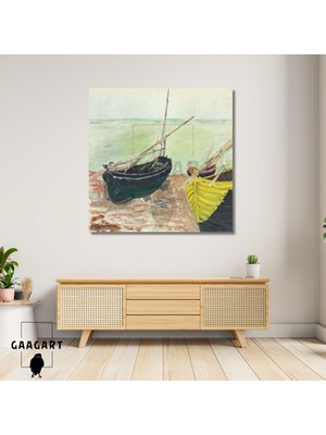 Gaagart Kare Kanvas Ünlü Eserler Monet-Étude De Bateaux Sur La Plage D’étretat (1885)
