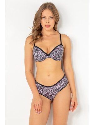Miorre Push-Up Dolgulu Leopar Desenli Viskon Sütyen Takım