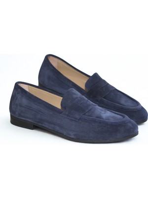 Neve Shoes Lacivert Süet  Deri Kadın Loafer Ayakkabı