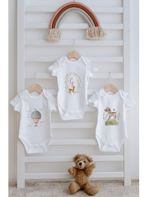 3'lü Bebek Body - Little Deer Series  - G Harfi
