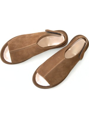 Taba Süet Hakiki Deri Cırtlı Kadın Günlük Sandalet