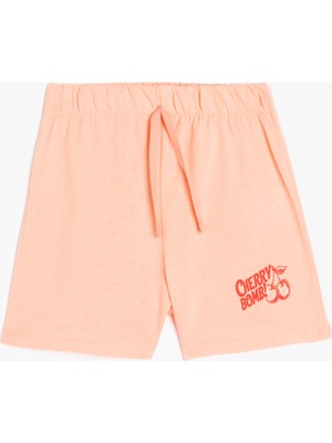 Koton Kız Çocuk Beli Lastikli Kiraz Baskılı Pamuklu Basic Şort Desenli Rahat Kesim
