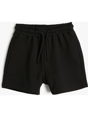 Koton Basic Siyah Şort Kız Çocuk Beli Bağlamalı Cepli Pamuklu Rahat Kesim