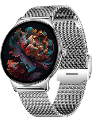 Logia Ultra Thin Femme Akıllı Saat Yuvarlak Çelik Kasa Metal Kordon Gümüş