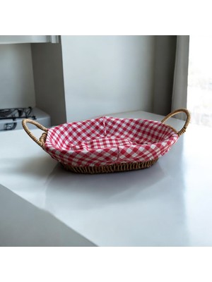 Hasır Görünümlü Plastik Ekmek Sepeti Kulplu Bezli Oval - 602