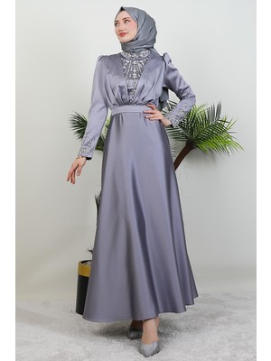 Giza Store Rüya Taşlı Abiye Gri