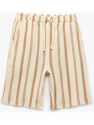 Koton Beli Bağcıklı Cep Detaylı Pamuklu Çizgili Şort