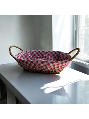 Hasır Görünümlü Plastik Ekmek Sepeti Kulplu Bezli Oval - 606