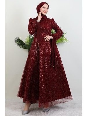 Tansu Tesettür Abiye Bordo