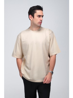 Erkek Timeless Oversize Krem T-Shirt