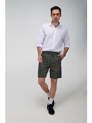 Erkek Haki Çizgili Şort