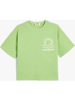 Koton Tişört Yaz Baskılı Kısa Kollu Bisiklet Yaka Dokulu  Pamuklu