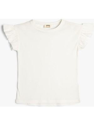 Koton Basic Tişört Kız Çocuk İçin Günlük Stil Fırfır Kollu Kısa Kol Pamuklu