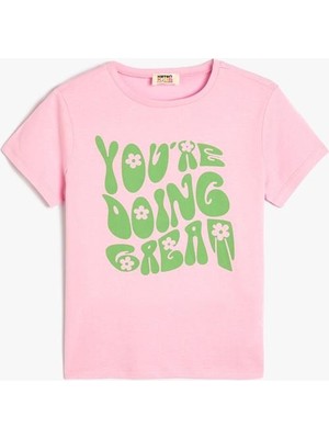 Koton Tişört Slogan Baskılı Kısa Kollu Bisiklet Yaka Pamuklu