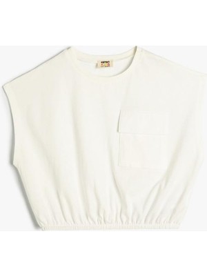 Koton Crop Tişört Cep Detaylı Beli Lastikli Kolsuz Pamuklu