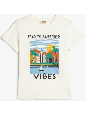 Koton Kısa Kollu Tişört Erkek Çocuk Yaz Temalı Pamuklu Regular Fit Desenli