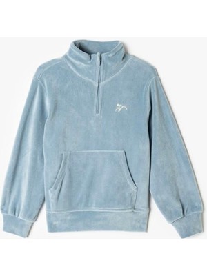 Koton Kız Çocuk Sweatshirt Uzun Kol Orta Kalınlık Kanguru Cep Açık Mavi Doğa Desenli