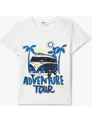 Koton Tişört Yaz Temalı Kısa Kollu Bisiklet Yaka