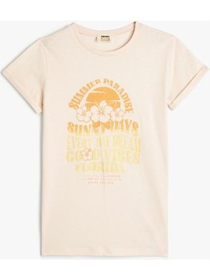 Koton Tişört Yaz Temalı Kısa Kollu Pamuklu