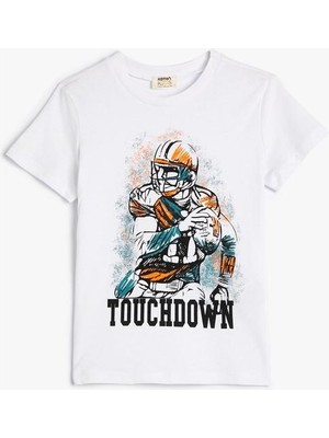 Koton Tişört Beyzbol Baskılı Kısa Kollu Bisiklet Yaka Pamuklu