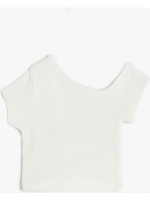 Koton Crop Tişört Asimetrik Yaka Kısa Kollu Pamuklu