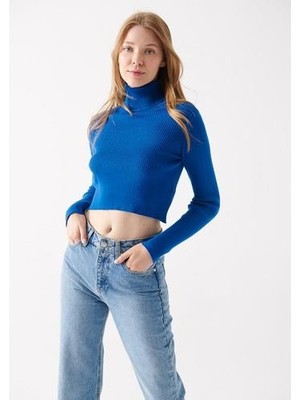 Mavi Kadın Boğazlı Lacivert Kazak 1710143-70901